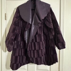 Reversible Womens Jacket Coat Purple Shawl Collar L Faux Leather Fur